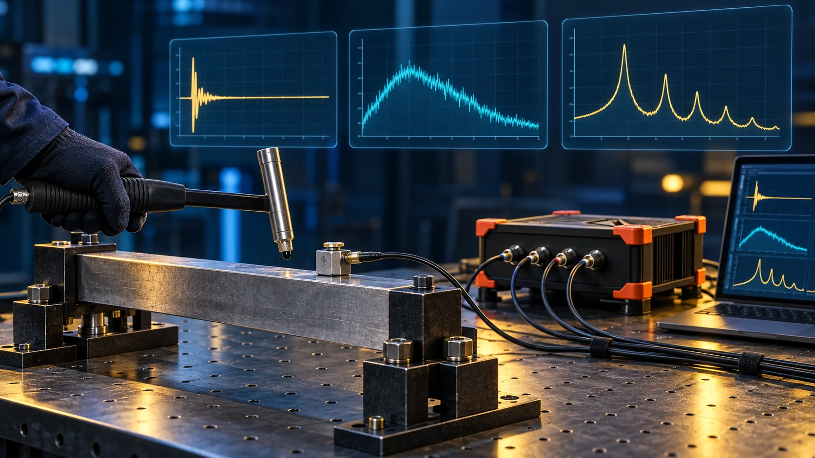 Impact test dengan force pulse force spectrum dan FRF untuk analisis struktur