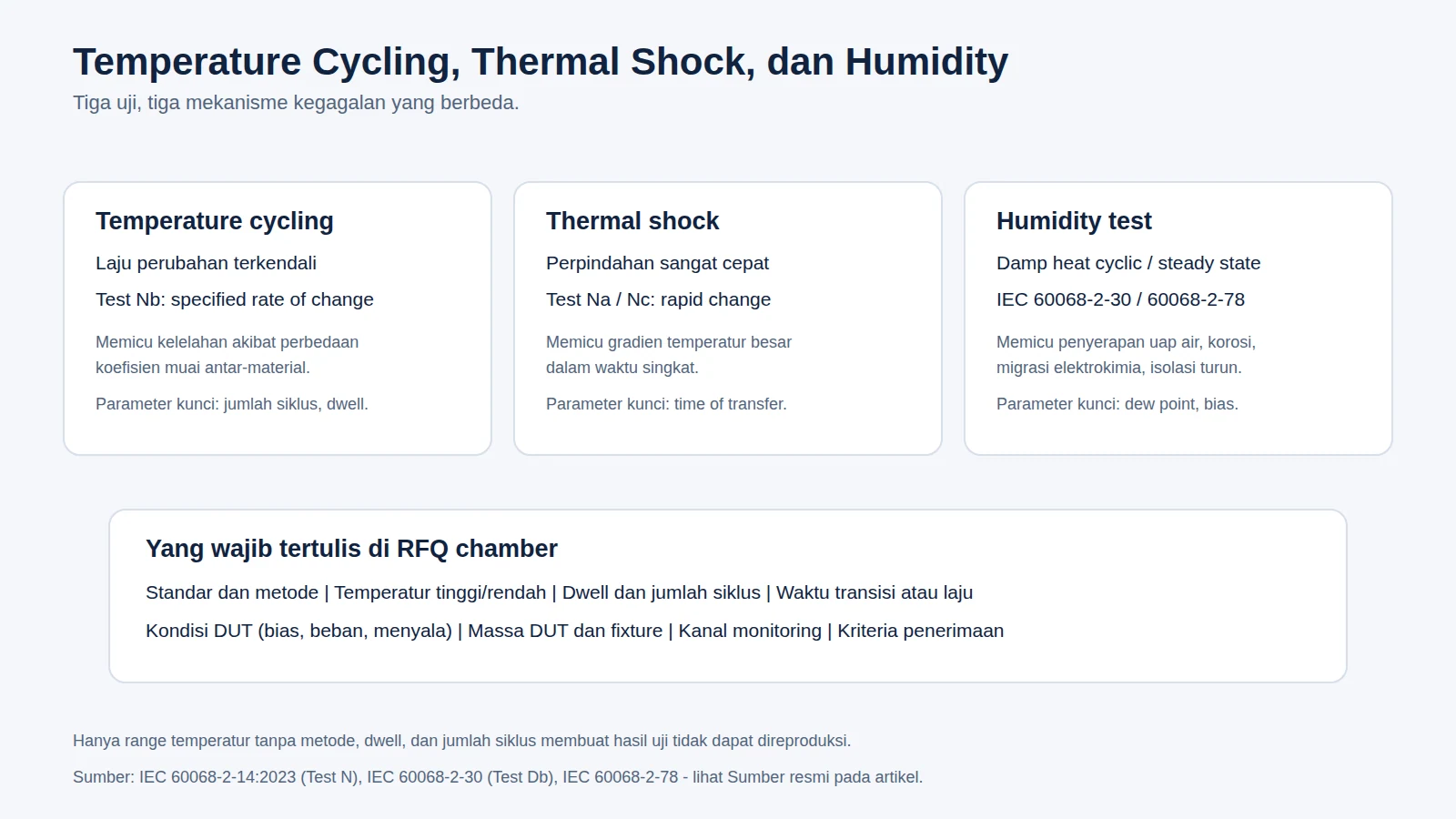 Perbandingan temperature cycling, thermal shock, dan humidity test